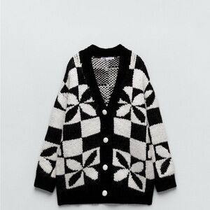 Zara Black and White Geometric Cardigan